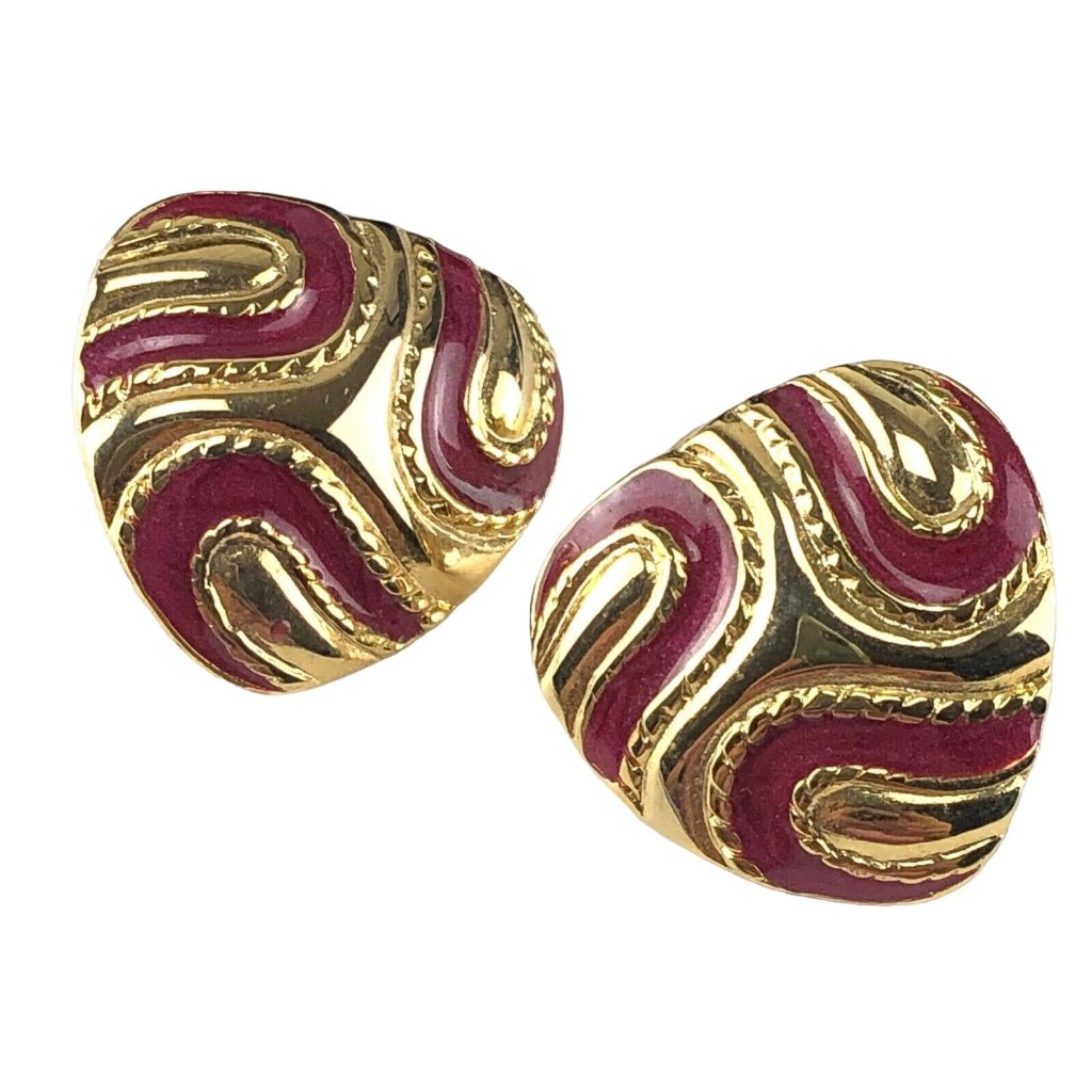 Earrings Allison Reed Gold Tone With Red Enamel